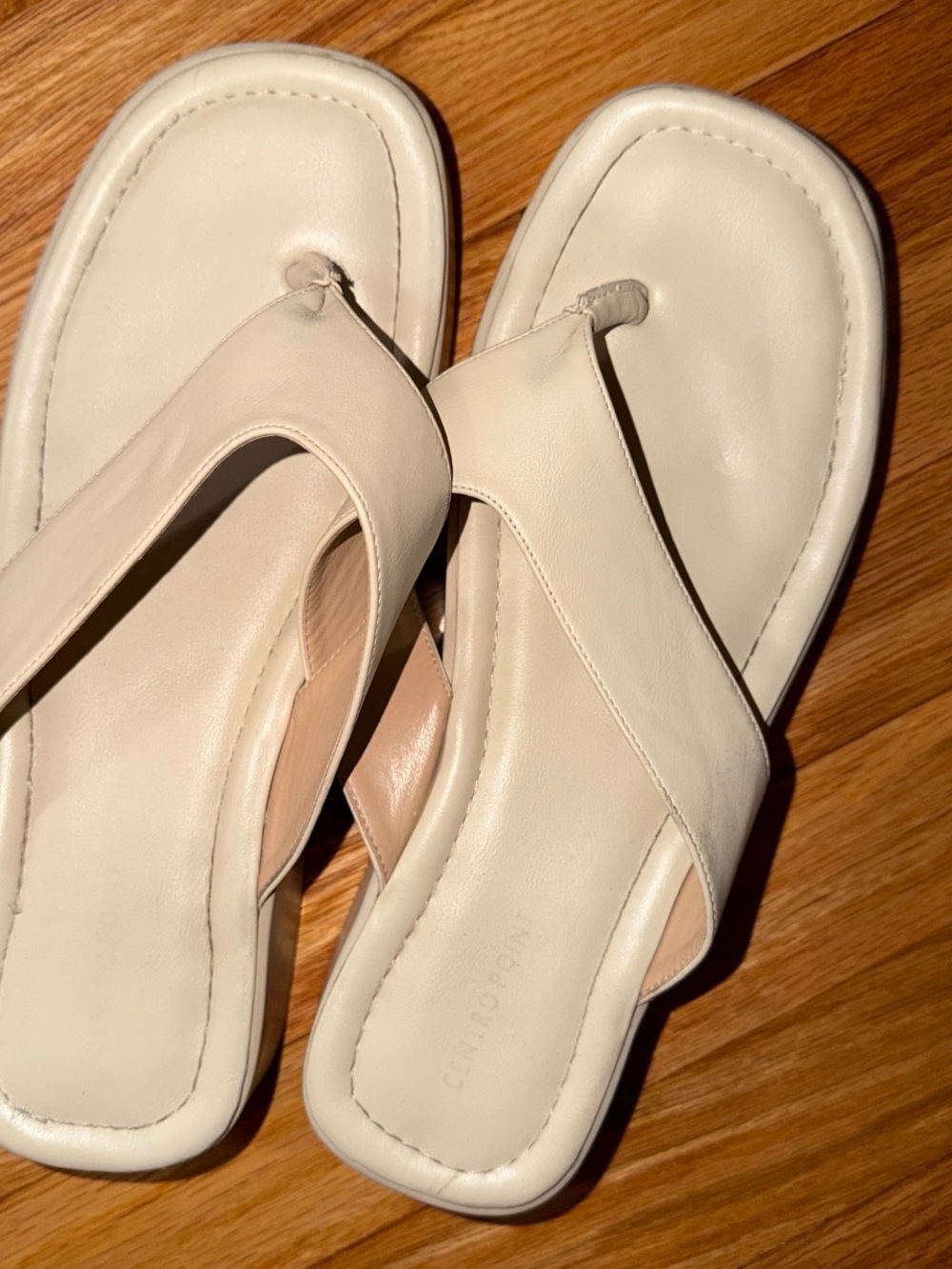 Women’s Cream Leather Flatform Thong Sandals